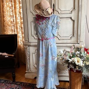 LAUREN RALPH LAUREN VINTAGE DRESS ROMANTIC FLORALS SEMI SHEER FABRIC SZ 12 NWT